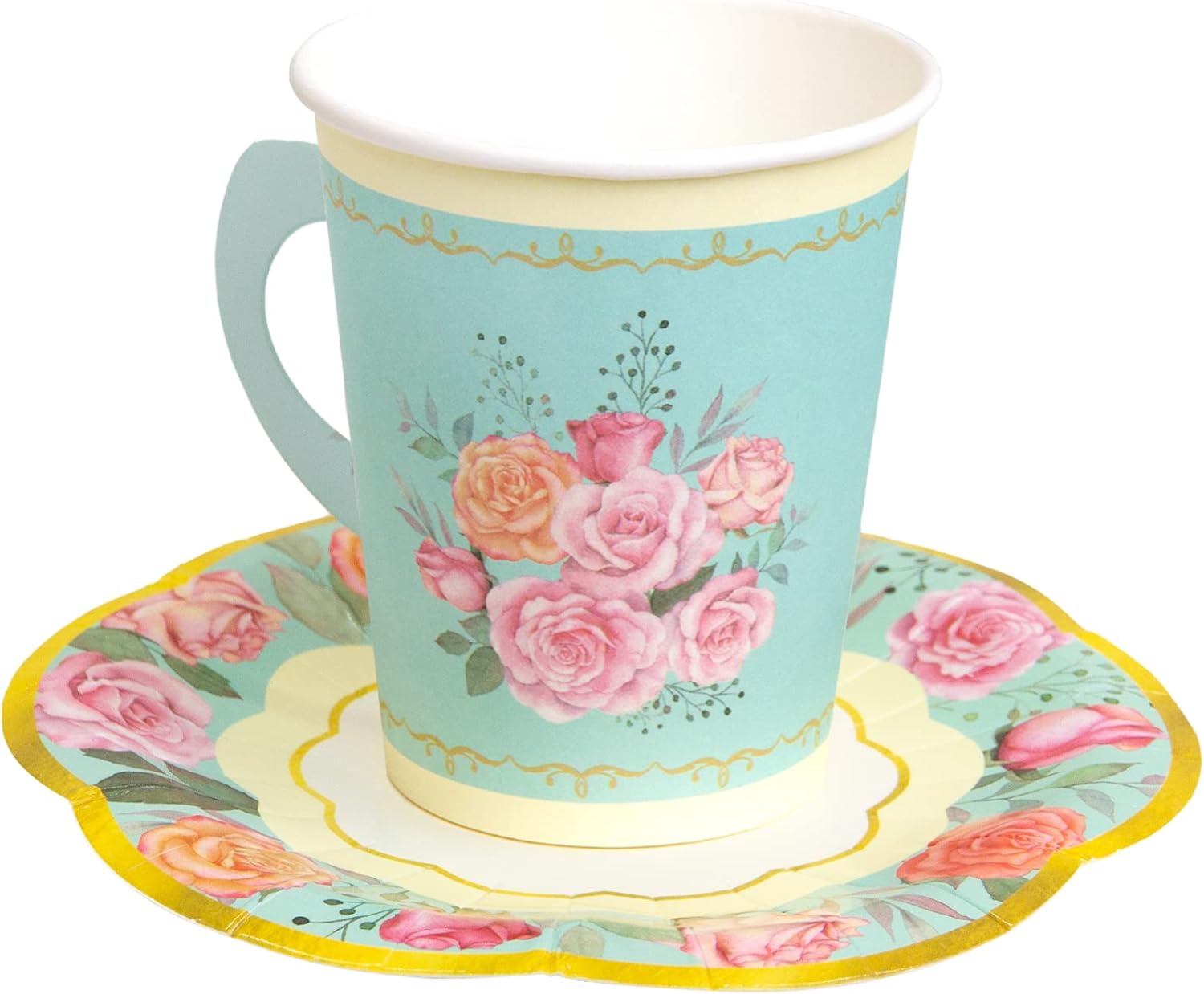 Tea Party Decorations, Paper Cups and Saucers, Disposable Cups - 24 Sets