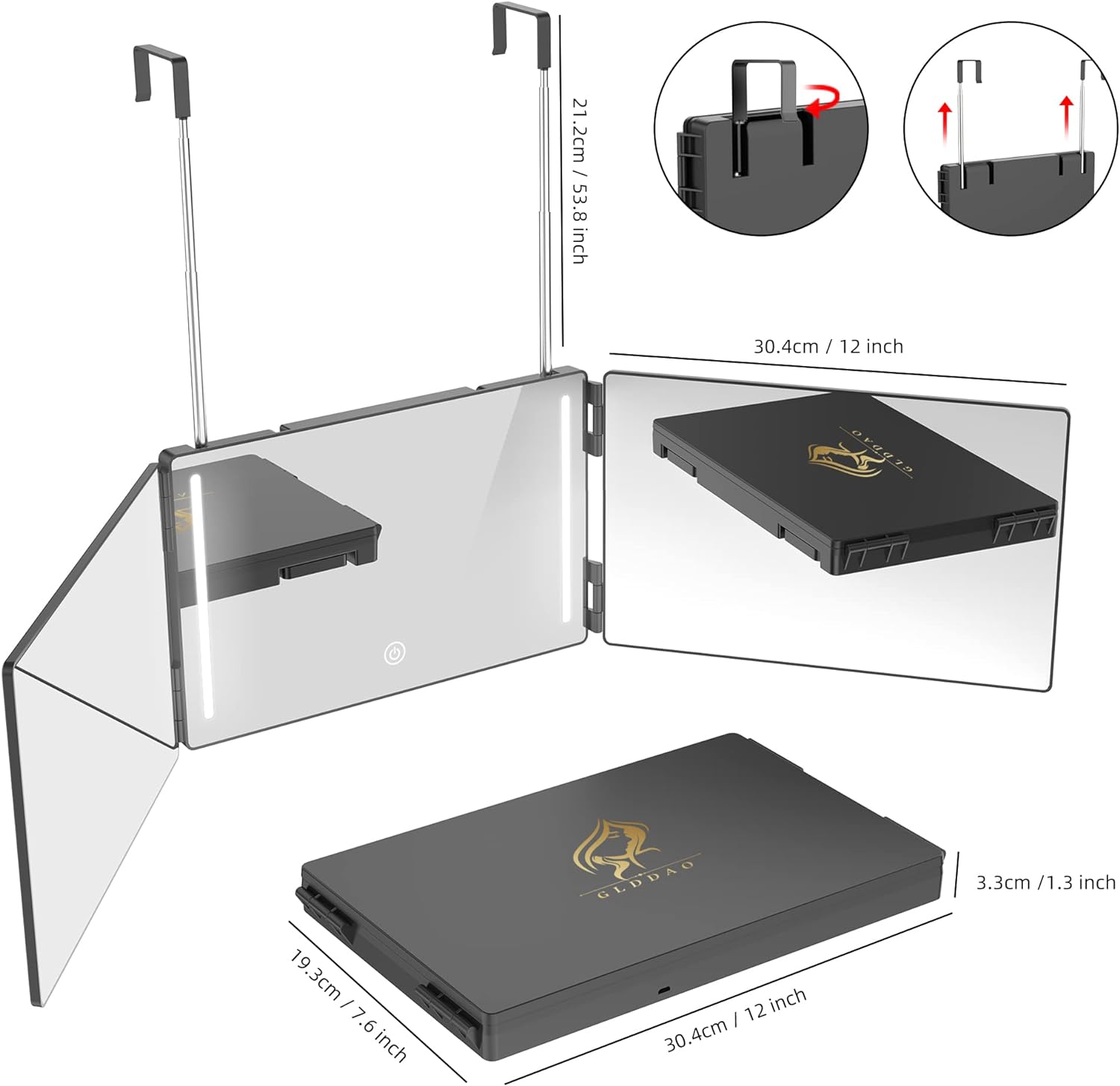 3 Way Mirror for Self Hair Cutting, Barber Mirrors, 3 Sided Makeup Mirror -360 Trifold