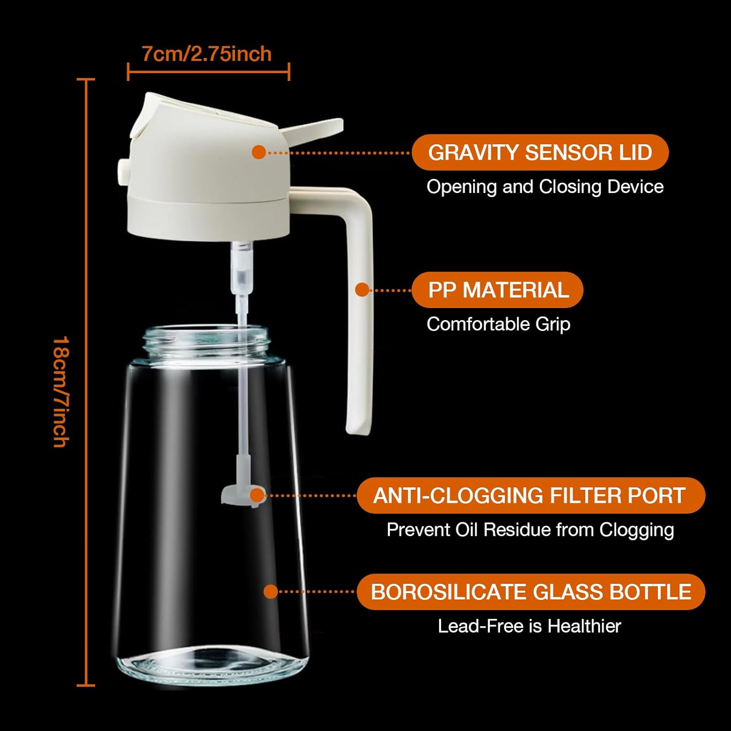 Oil Sprayer, Oil Dispenser Bottle, Glass Oil Bottle, Oil Spray Bottle, Food-grade Oil Mister for Air Fryer, Salad, Frying, BBQ -17oz/500ml (2 in 1)