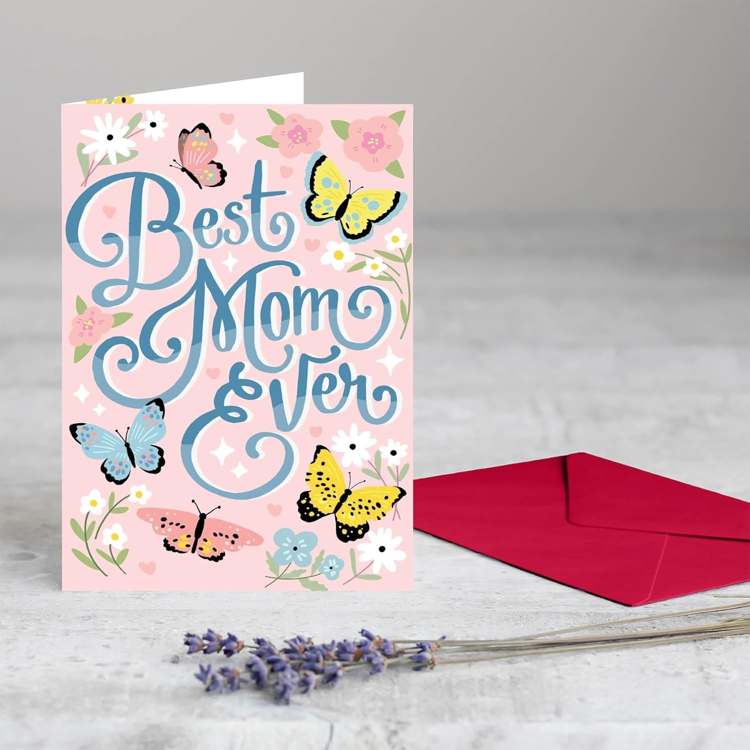 Mother's Day Card, Self-Adhesive Envelope, Best Mom Ever, Made in USA, 320 GSM