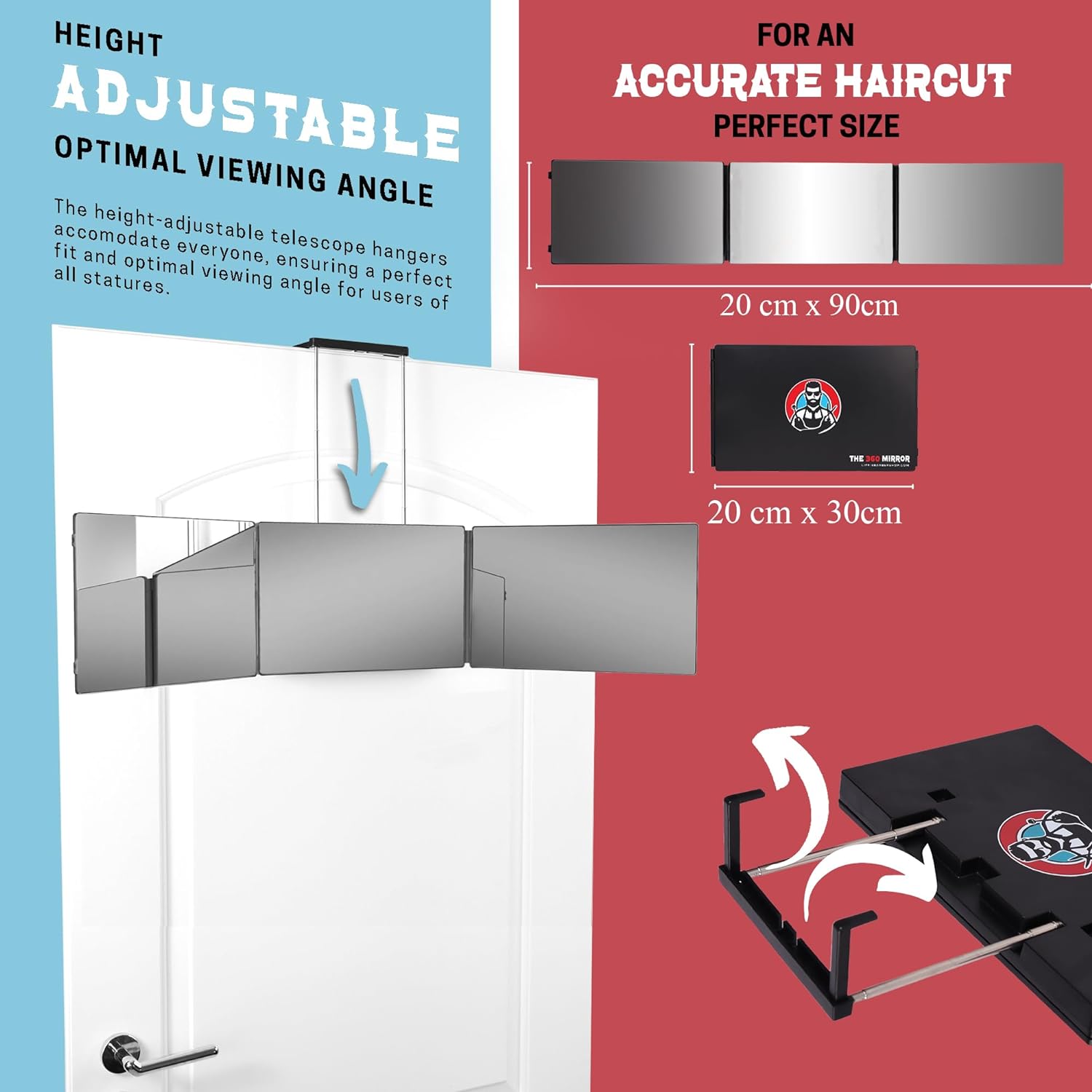 3 Way Mirror for Self Hair Cutting, Trifold Mirror, 3 Sided Mirror