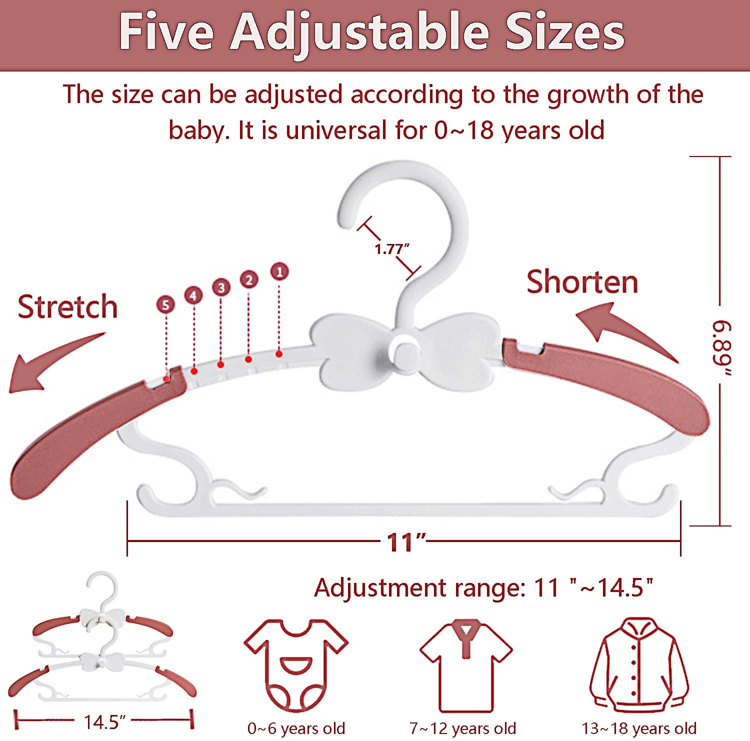 Baby Hangers, Baby Clothes Hangers, Adjustable Baby & Kids Hangers, Hangers -Pack of 20