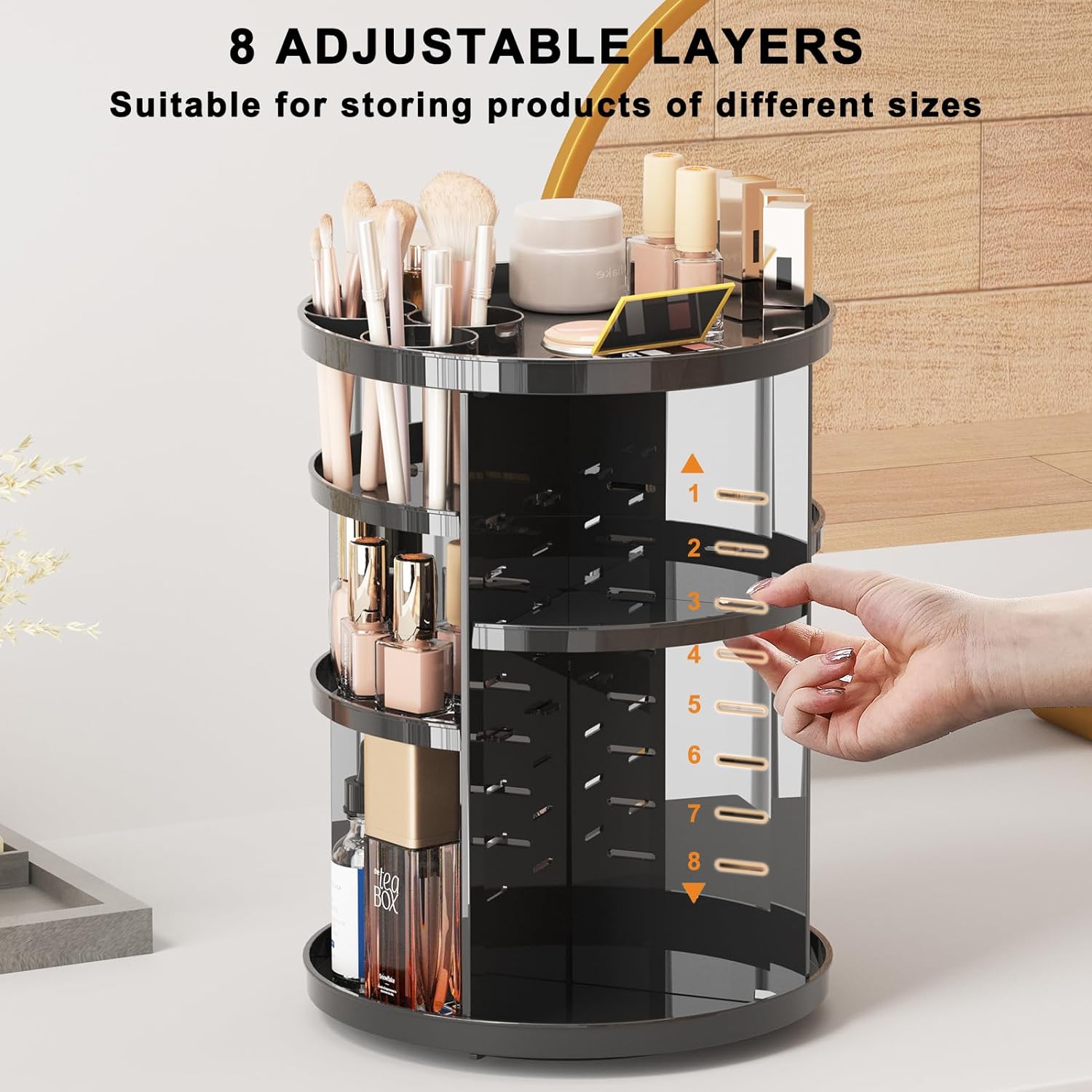 Rotating Makeup Organizer, Adjustable Layers Spinning Organizer, Cosmetic Display Case, Multi-Function Storage Carousel, Makeup Organizer, Makeup Holder, Makeup Stand