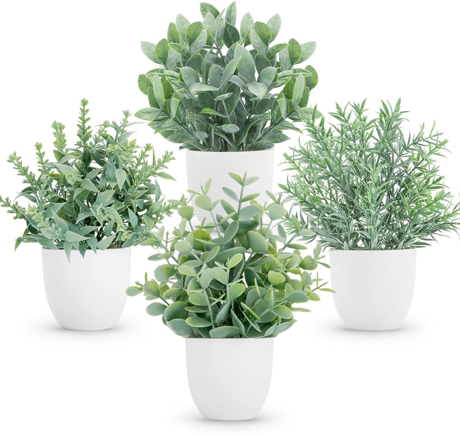 Faux Plants Indoor, Mini Artificial Plants, Fake Plants for Home, Office, Shelf, Farmhouse Bathroom- 4 Packs