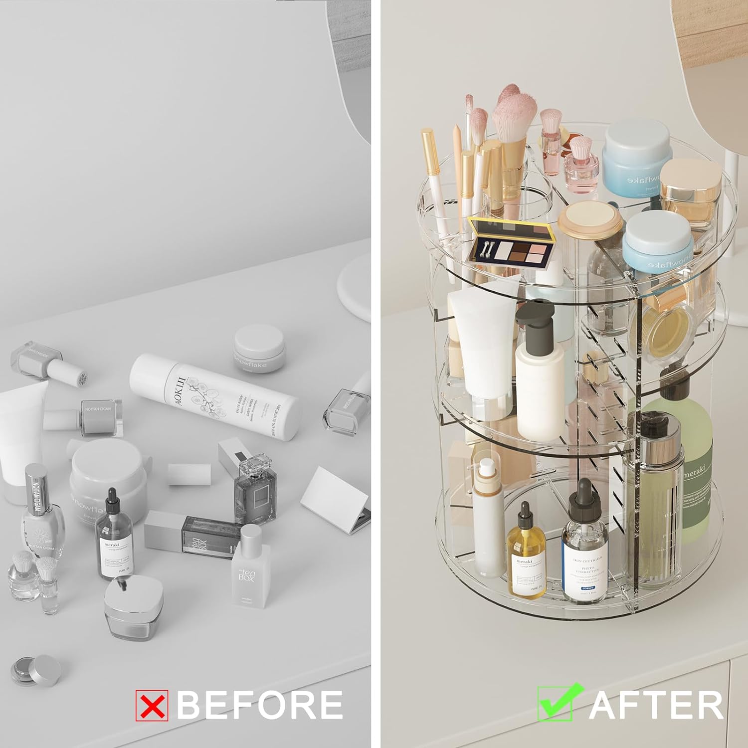 Rotating Makeup Organizer, Adjustable Layers Spinning Organizer, Cosmetic Display Case, Multi-Function Storage Carousel, Makeup Organizer, Makeup Holder, Makeup Stand