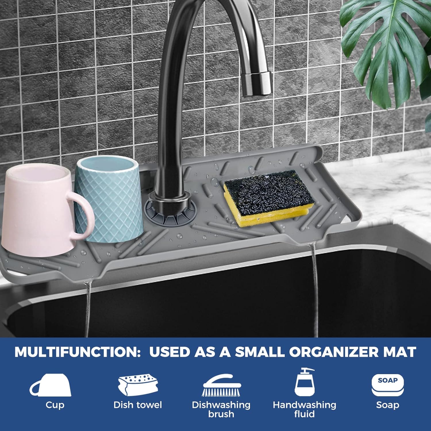 Silicone Faucet Handle Drip Catcher Tray Mat for Kitchen, Bathroom