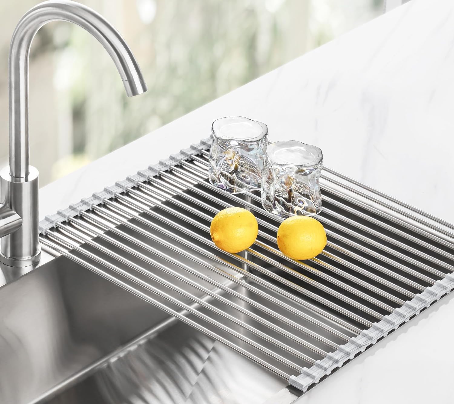 Roll-Up Dish Drying Rack, Silicone Edges, Foldable Kitchen Rack, Heat Resistant, Food Safe for Dishes, Cookware -Supports up to 70 lbs
