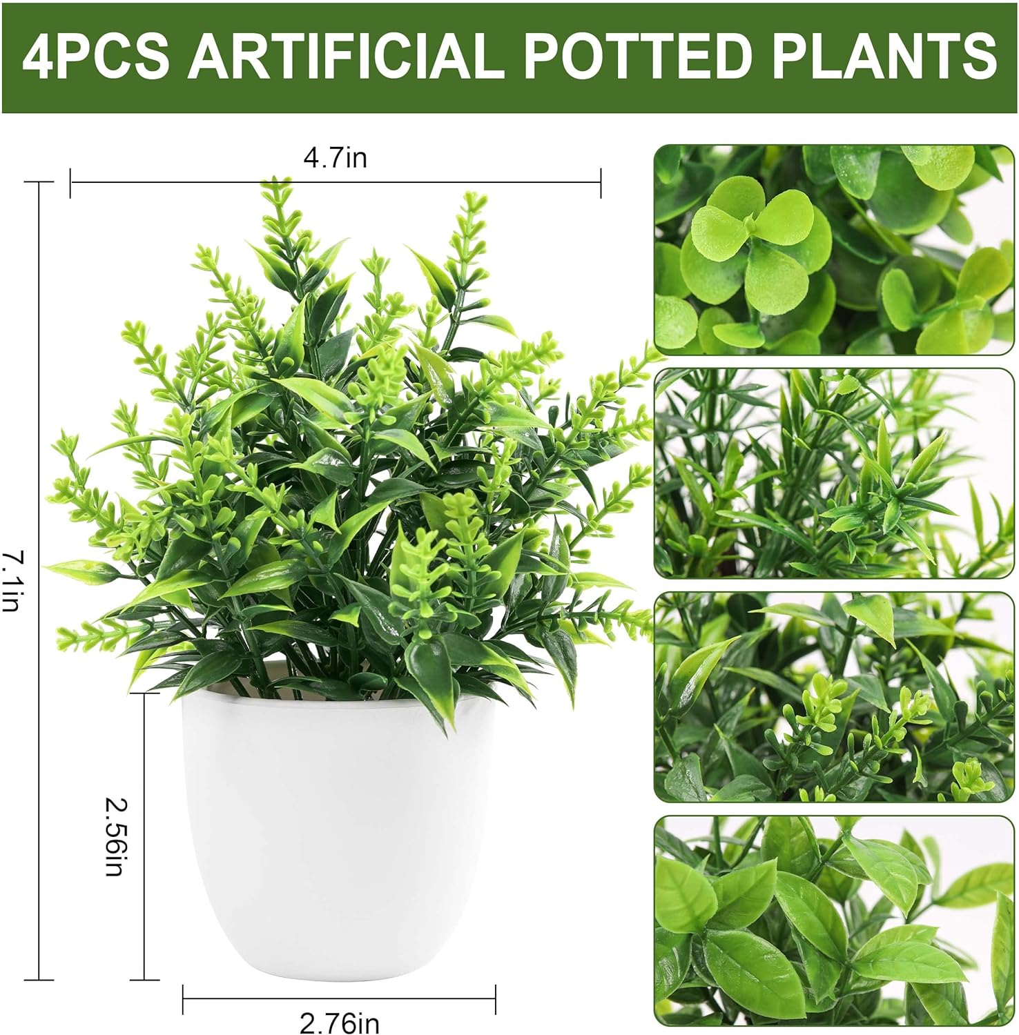 Faux Plants Indoor, Mini Artificial Plants, Fake Plants for Home, Office, Shelf, Farmhouse Bathroom- 4 Packs