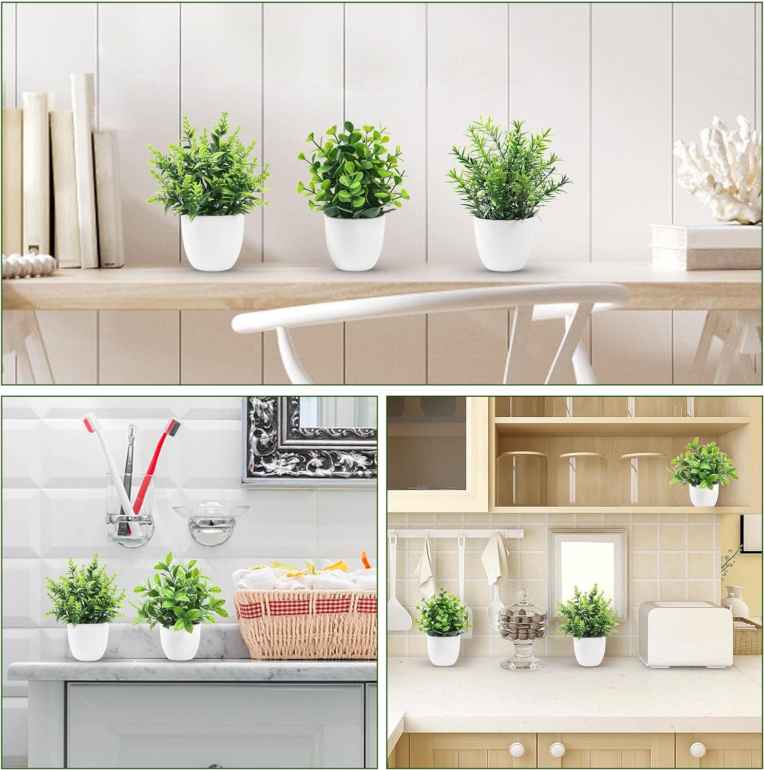 Faux Plants Indoor, Mini Artificial Plants, Fake Plants for Home, Office, Shelf, Farmhouse Bathroom- 4 Packs