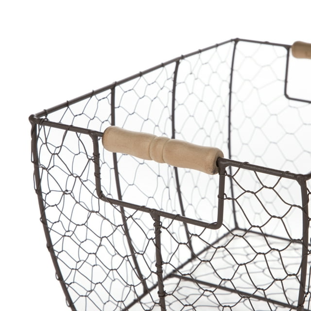 Decorative Basket with Wood Handles, Wood Basket, Storage Basket, Fruit Basket -12.2x8x7.28