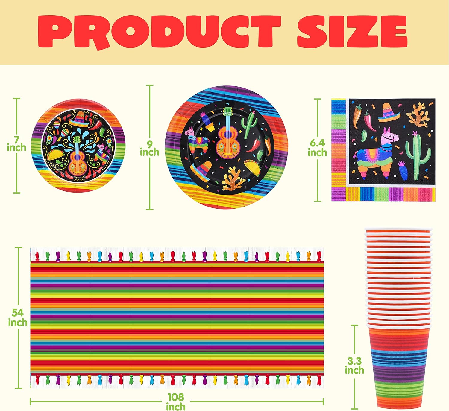 Fiesta Tableware Set, Party Supplies Packs for Cinco De Mayo, Party Decoration Supplies, Table Decorations -82PCS