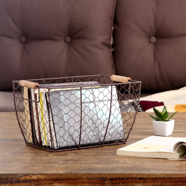 Decorative Basket with Wood Handles, Wood Basket, Storage Basket, Fruit Basket -12.2x8x7.28