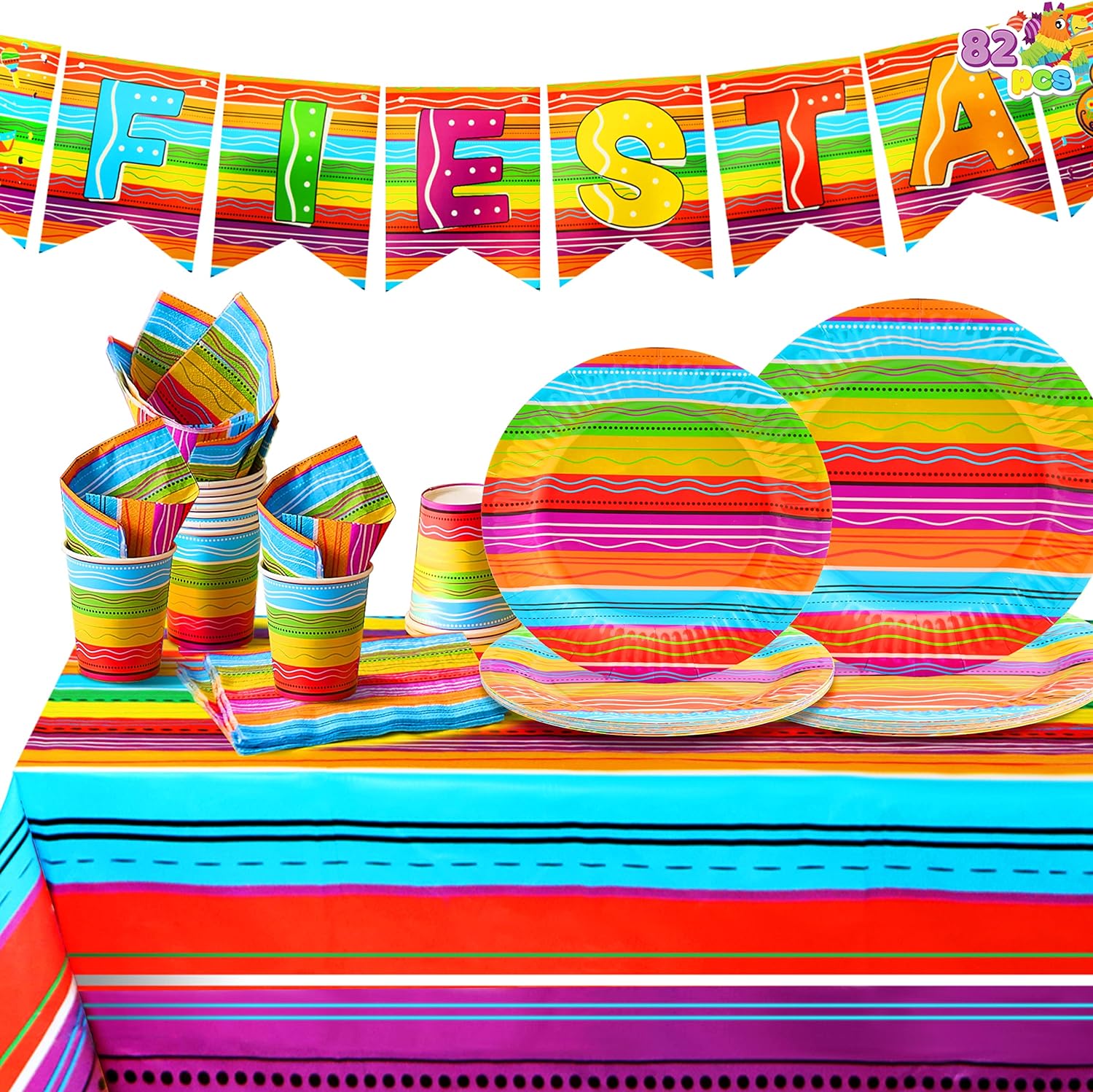 Fiesta Tableware Set, Party Supplies Packs for Cinco De Mayo, Party Decoration Supplies, Table Decorations -82PCS
